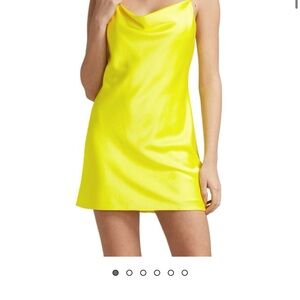 Alice + Olivia Neon Yellow Satin Mini Slip Dress